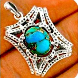 Sterling Silver .925 Blue Turquoise with Copper 4.03 carats Solitaire Pendant